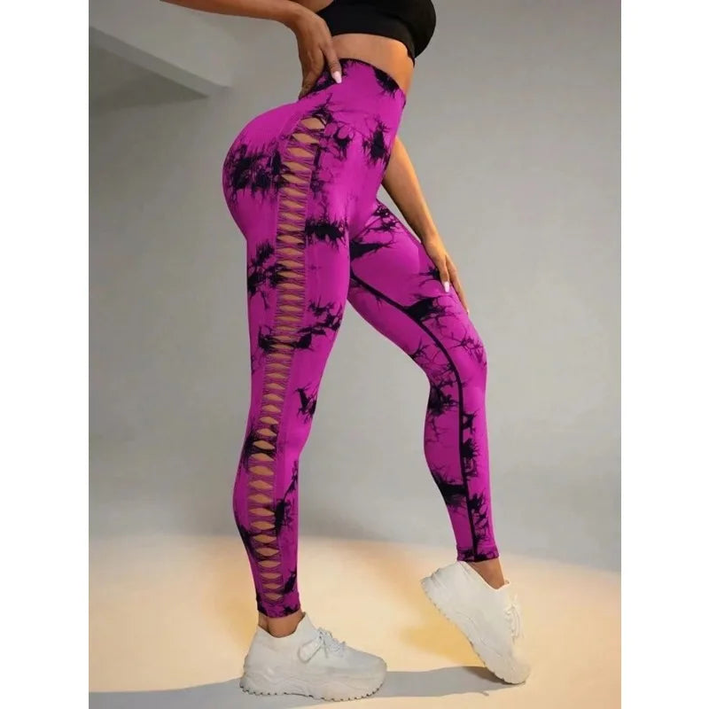 Calça Legging de Malha Feminina, Esportiva Fitness, Cintura Alta, Vazada Para Yoga.