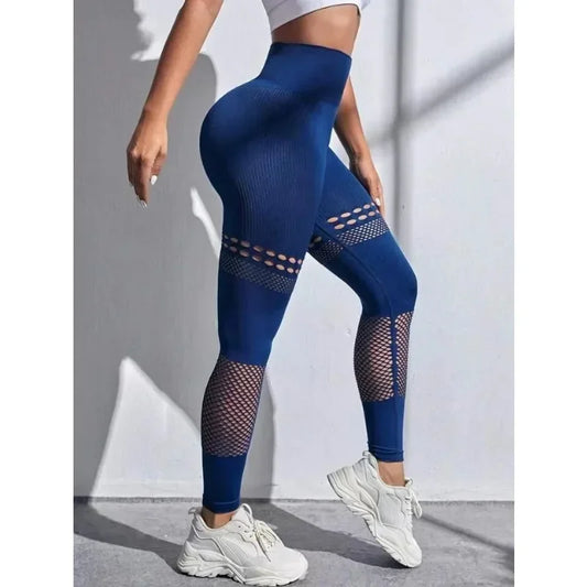 Calça Legging Sem Costura Feminina, Vazada Com Cintura Alta.